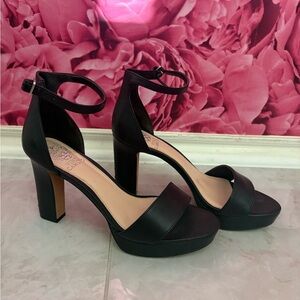 Elegant Black Ankle Strap Heels- Leather